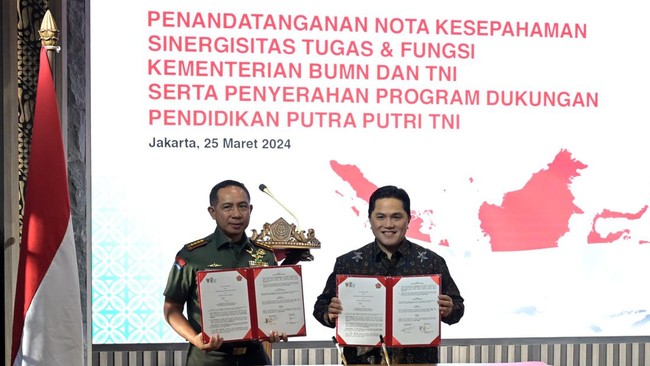 PLN komitmen mendukung penuh sinergitas antara Kementerian BUMN dan TNI yang dilakukan melakui penandatanganan nota kesepahaman.