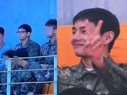 V BTS Keciduk Nonton Pertandingan Sepak Bola Pakai Seragam Tentara