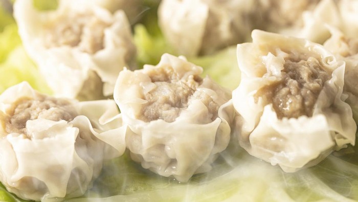 Dim sum is a Chinese dish made of minced pork wrapped in flour skin and steamed.