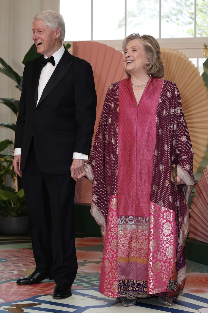 WASHINGTON, DC - APRIL 10: Former U.S. President Bill Clinton and former U.S. Secretary of State Hillary Clinton arrive at the White House for a state dinner on April 10, 2024 in Washington, DC. U.S. President Joe Biden and first lady Jill Biden are hosting a state dinner for Japanese Prime Minister Fumio Kishida as part of his official state visit. (Photo by Tasos Katopodis/Getty Images)