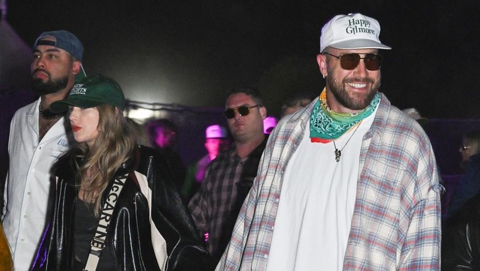 Taylor Swift and Travis Kelce at Neon Carnival held during the Coachella Music and Arts Festival on April 13, 2024 in Thermal, California. (Photo by Gilbert Flores/WWD via Getty Images)