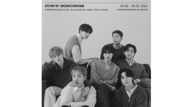 BTS Pop-Up: Monochrome bakal segera hadir di Metro Department Store Gandaria City, Jakarta Selatan mulai 9 Mei hingga 23 Juni 2024.
