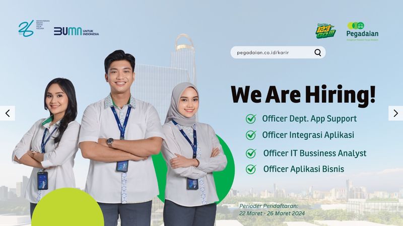 PT Pegadaian mengumumkan membuka sejumlah lowongan kerja, diperuntukkan bagi lulusan S1 yang tertarik bekerja sebagai Entry Level sampai mid level officer