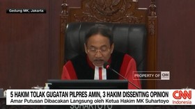 VIDEO: 5 Hakim Tolak Gugatan Pilpres Amin, 3 Hakim Dissenting Opinion