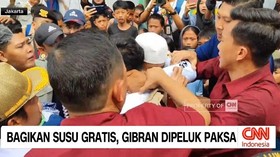 VIDEO: Bagikan Susu Gratis, Gibran Dipeluk Paksa