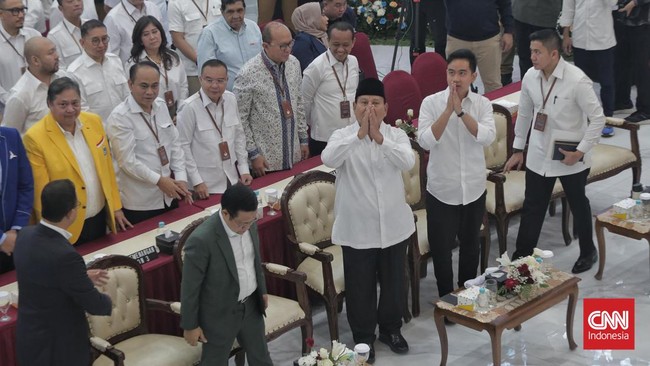 Kader PDIP tak ada yang menghadiri penetapan Prabowo Subianto-Gibran Rakabuming sebagai presiden dan wakil presiden terpilih di Kantor KPU, Rabu (24/4).