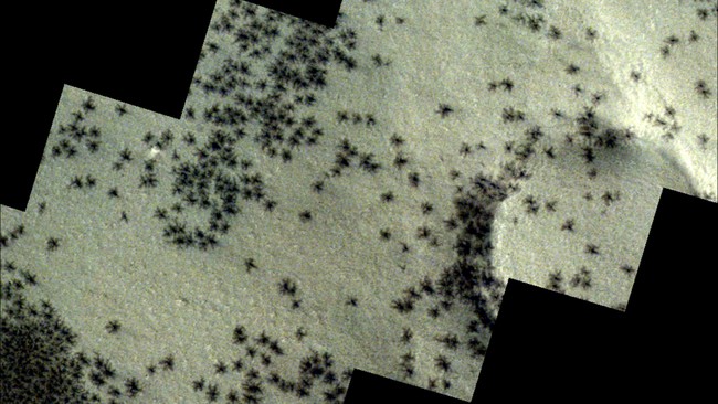 Gambar ratusan 'laba-laba hitam' tertangkap oleh satelit Badan Antariksa Eropa (ESA) di sebuah kota yang dikenal dengan nama Kota Inca di Mars.
