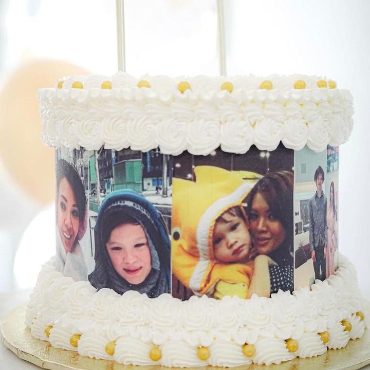 <p>Sedangkan kue lainnya, Farah menyiapkan tart yang diisi potret-potretnya bersama sang putra sejak kecil seperti berikut ini. Detail kue tersebut turut dipamerkan Farah Quinn dalam unggahan terbarunya. (Foto: Instagram @farahquinnofficial)</p>