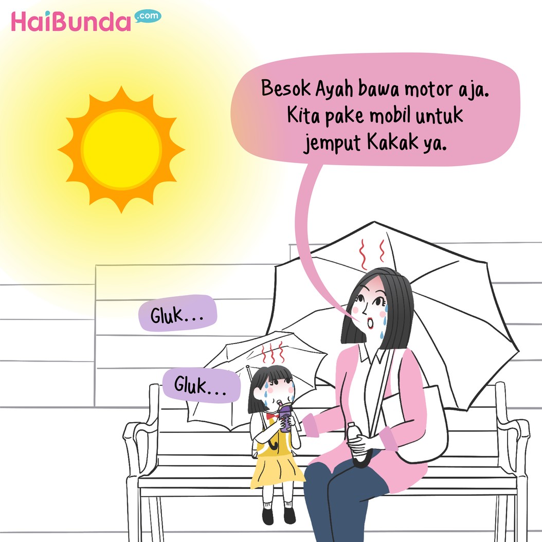 Belakangan cuaca panas semakin terik menyengat, membuat Kakak dan Bunda enggak kuat karena kegerahan. Bagaimana dengan Ayah yang ke kantor naik motor?