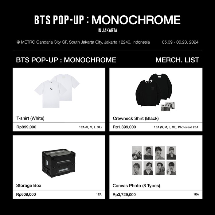 Merchandise di BTS POP-UP: MONOCHROME Jakarta