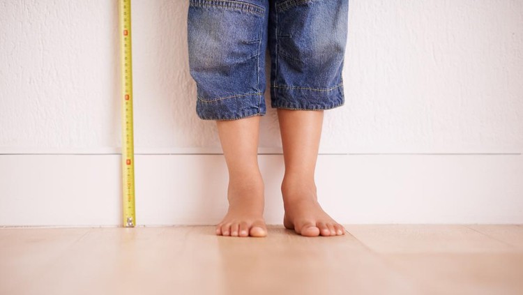 Ilustrasi Tinggi Badan Anak Cropped shot of a young boy standing next to a tape measure