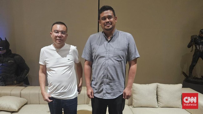 Wali Kota Medan Bobby Nasution berjumpa dengan Ketua Harian DPP Partai Gerindra Sufmi Dasco Ahmad usai mendaftar menjadi kader.