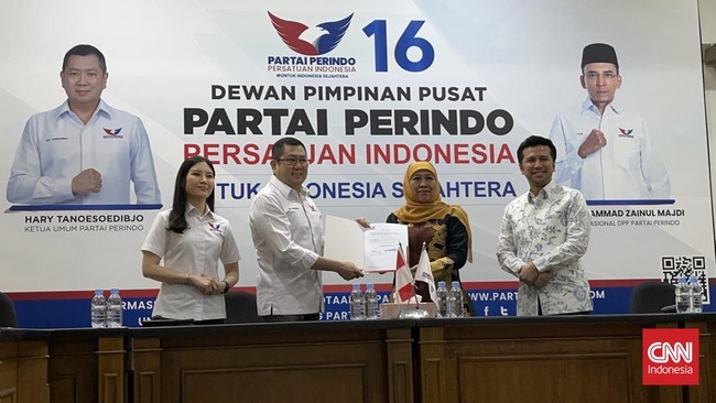 Khofifah Indar Parawansa dan Emil Dardak mendapatkan support resmi dari Partai Perindo untuk Pilgub Jawa Timur 2024.