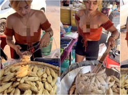 Penjual Otak-otak Goreng Tampil Seksi Bikin Netizen Kepo