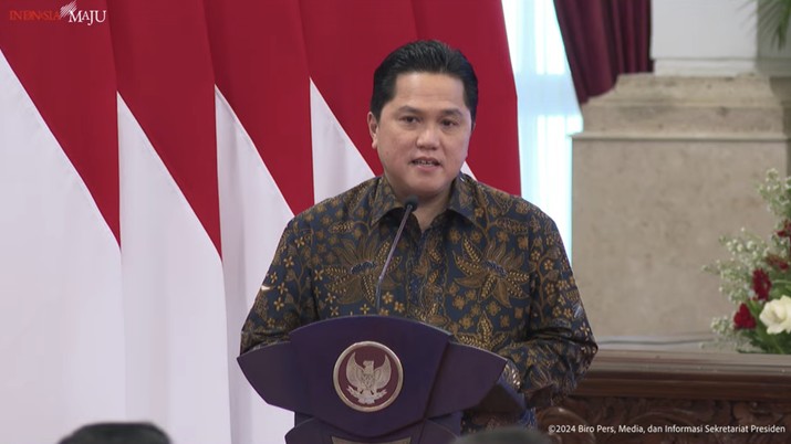 Menteri BUMN Erick Thohir dalam SPBE Summit 2024 dan Peluncuran GovTech Indonesia, Istana Negara, (27/5/2024). (Tangkapan Layar Youtube Sekretariat Presiden)