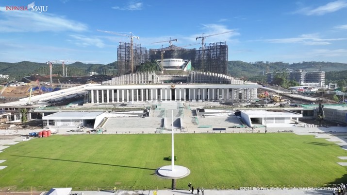 Proyek pembangunan Istana Negara di Ibu Kota Nusantara (IKN). Proyek pembangunan Istana Negara di Ibu Kota Nusantara (IKN). (Tangkapan Layar Youtube Sekretariat Presiden)