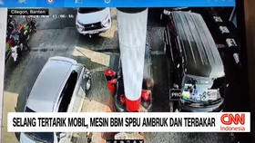 VIDEO: Selang Tertarik Mobil, Mesin BBM SPBU Ambruk dan Terbakar