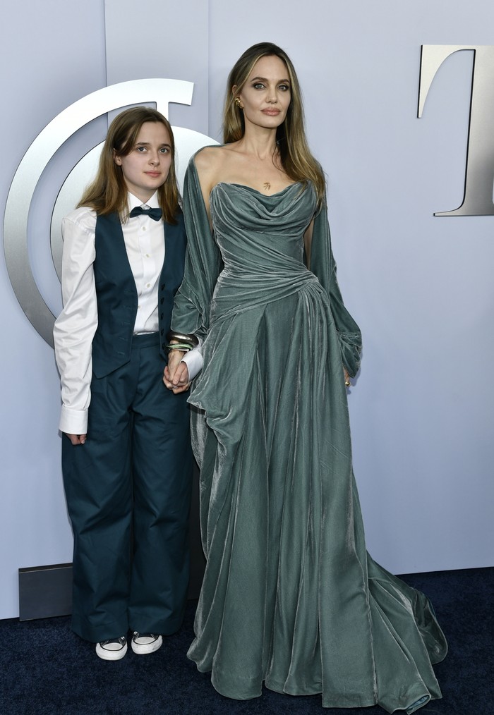 Vivienne Jolie-Pitt, left, and Angelina Jolie arrive at the 77th Tony Awards on Sunday, June 16, 2024, in New York. (Photo by Evan Agostini/Invision/AP)