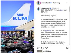 Pagi-pagi Ridwan Kamil Ngomel Soal Bagasi ke Maskapai KLM