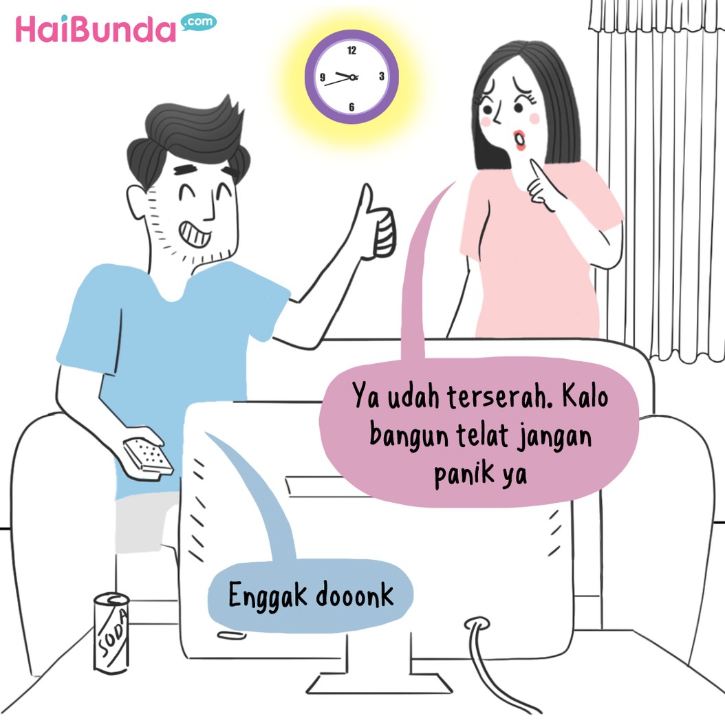 Ayah lagi bersiap nonton bola, sampai rela berlangganan baru. Saking serunya nonton bola sampai pagi, apakah paginya ayah bangun tepat waktu untuk kerja?
