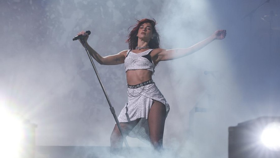 Dua Lipa performs during the Glastonbury Festival in Worthy Farm&comma; Somerset&comma; England&comma; Friday&comma; June 28&comma; 2024&period; &lpar;Joel C Ryan&sol;Invision&sol;AP&rpar;