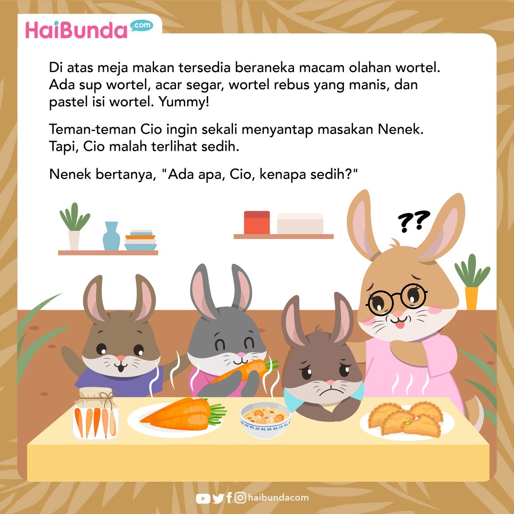 Cio si kelinci akan liburan dan menginap di rumah Nenek. Dia berencana akan membuat kue wortel yang lembut seperti buatan bunda. Apakah berhasil?