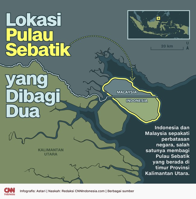 Indonesia dan Malaysia sepakati perbatasan negara, salah satunya membagi Pulau Sebatik yang berada di timur Provinsi Kalimantan Utara.