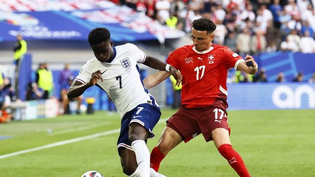 Hasil Babak 1 Euro: Laga Alot, Inggris vs Swiss Imbang