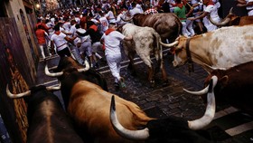 FOTO: Sensasi Lomba Lari Bareng Banteng di Festival San Fermin