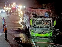 Kronologi Bus Gunung Harta Terbakar di Tol Jomo, Sempat Terjadi Ledakan
