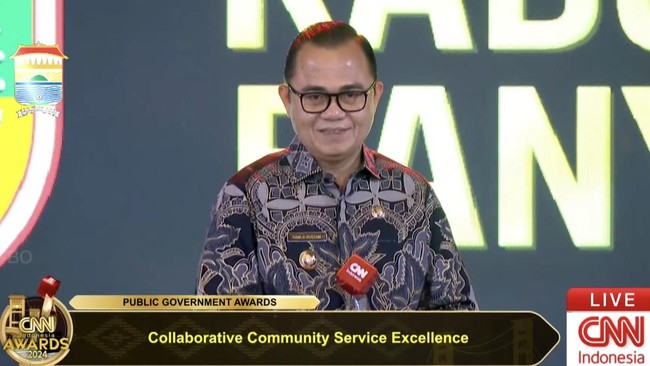 Kabupaten Banyuasin dianugerahi penghargaan dalam kategori Collaborative Community Service Excellence di arena CNN Indonesia Awards 2024.