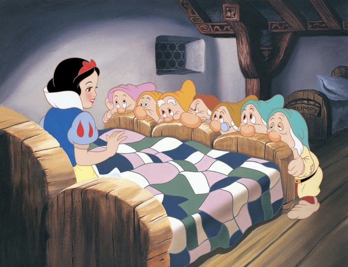 Cuplikan adegan dalam film animasi Snow White and the Seven Dwarfs (1937).