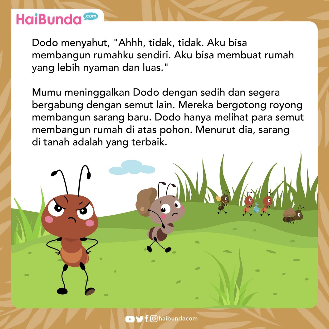 Cerita fabel, Dodo si semut yang ingin membuat sarangnya sendiri.