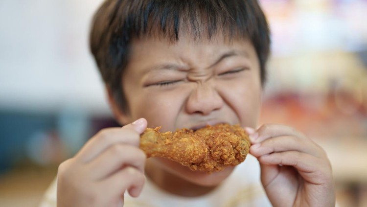 Ilustrasi Anak Makan Ayam Goreng