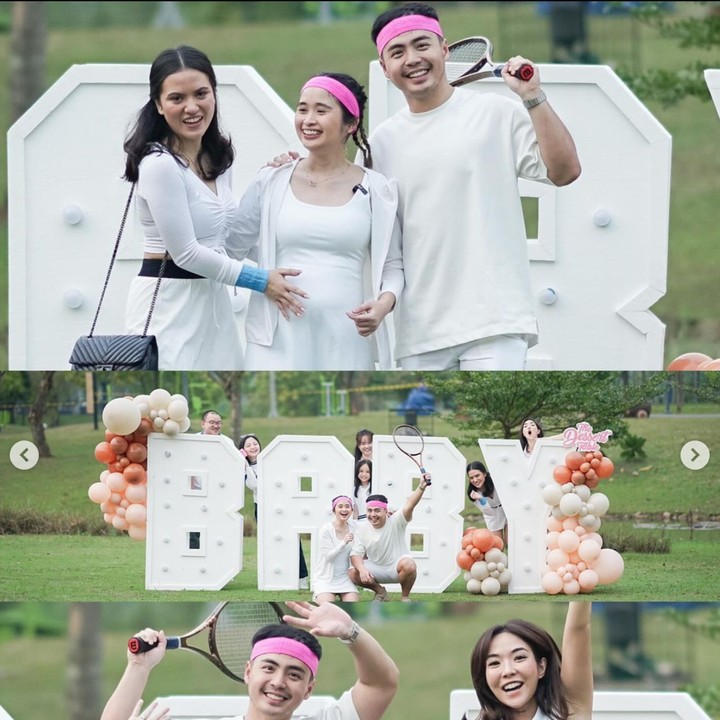 <p>Aktris dan presenter Gritte Agatha menggelar acara <em>gender reveal</em> anak pertamannya dengan konsep yang unik, yakni bermain tenis. Setiap tamu undangan mendapat <em>wristband</em> berwarna pink dan biru sesuai dengan pilihan <em>gender</em>. Suami Gritte, Arif Hidayat, lalu memulai acara dengan memukul bola tenis yang berisi serbuk pink, yang menandakan ia akan segera dikaruniai anak perempuan. (Foto: Instagram/@gritteagathaa)</p>