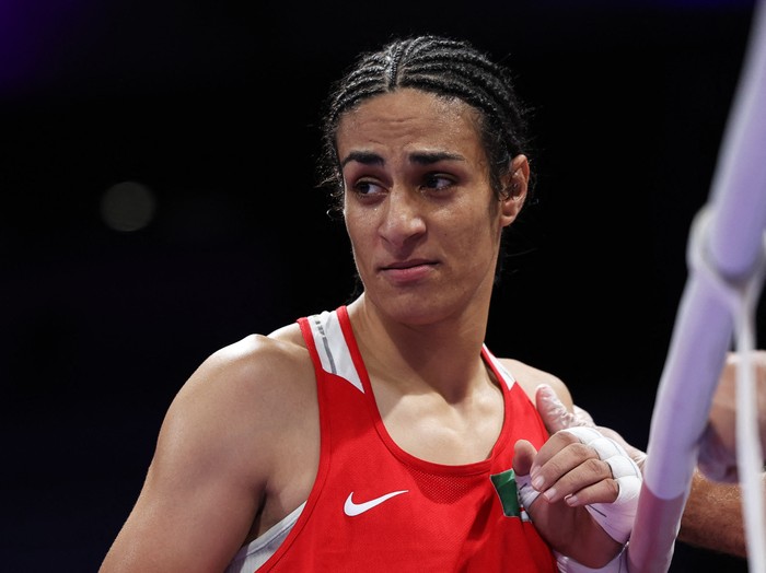 Paris 2024 Olympics - Boxing - Women's 66kg - Prelims - Round of 16 - North Paris Arena, Villepinte, France - August 01, 2024. Imane Khelif of Algeria is seen after her fight against Angela Carini of Italy. REUTERS/Isabel Infantes