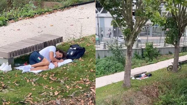 Viral di Medsos, Momen Atlet Renang Italia Kedapatan Tidur Siang di Taman Beralaskan Handuk