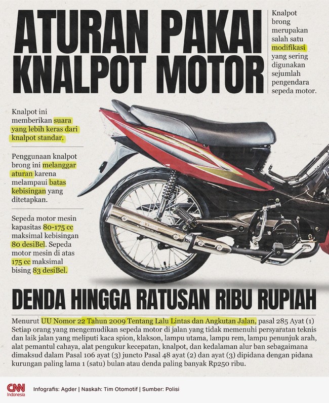 Penggunaan knalpot brong ini melanggar aturan karena melampaui batas kebisingan yang ditetapkan.