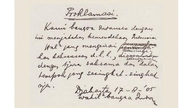 Teks proklamasi tulisan tangan Soekarno.