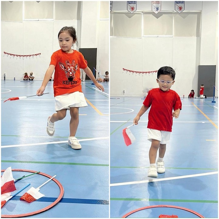 <p>Kedua anak pasangan Raditya Dika dan Anissa Aziza, Alinea Ava Nasution dan Aksara Asa Nasution, juga ikut loma 17 Agustus di sekolahnya. Momen keduanya saat ikut lomba ini dibagikan sang Bunda di media sosial. (Foto: Instagram @anissaaziza)</p>