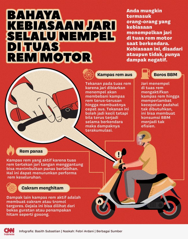 Anda mungkin termasuk orang-orang yang kebiasaan menempelkan jari di tuas rem motor saat berkendara.
