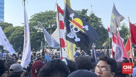 Bendera Bajak Laut Topi Jerami Berkibar di Aksi Tolak RUU Pilkada