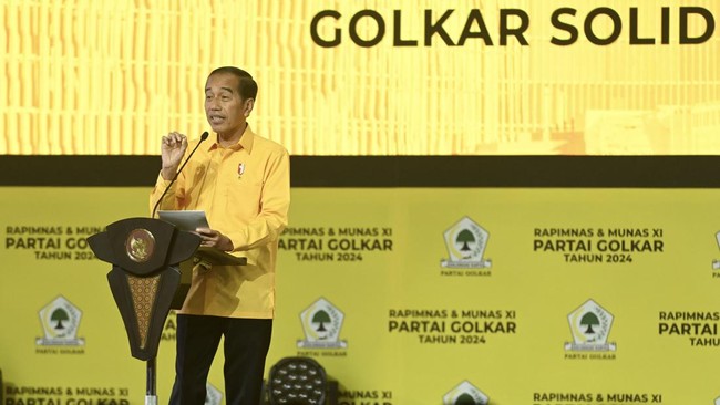 Golkar mengundang Presiden RI ke-7 Jokowi dalam perayaan puncak HUT ke-60 Partai Golkar di Sentul International Convention Center, Kamis (12/12).