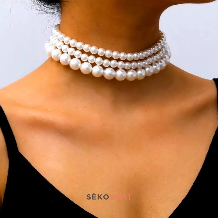 Sekouwit Classic Pearl Choker Necklace