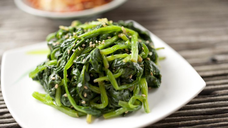 Sauteed Spinach with soy sauce,sesame oil and sesame seeds.