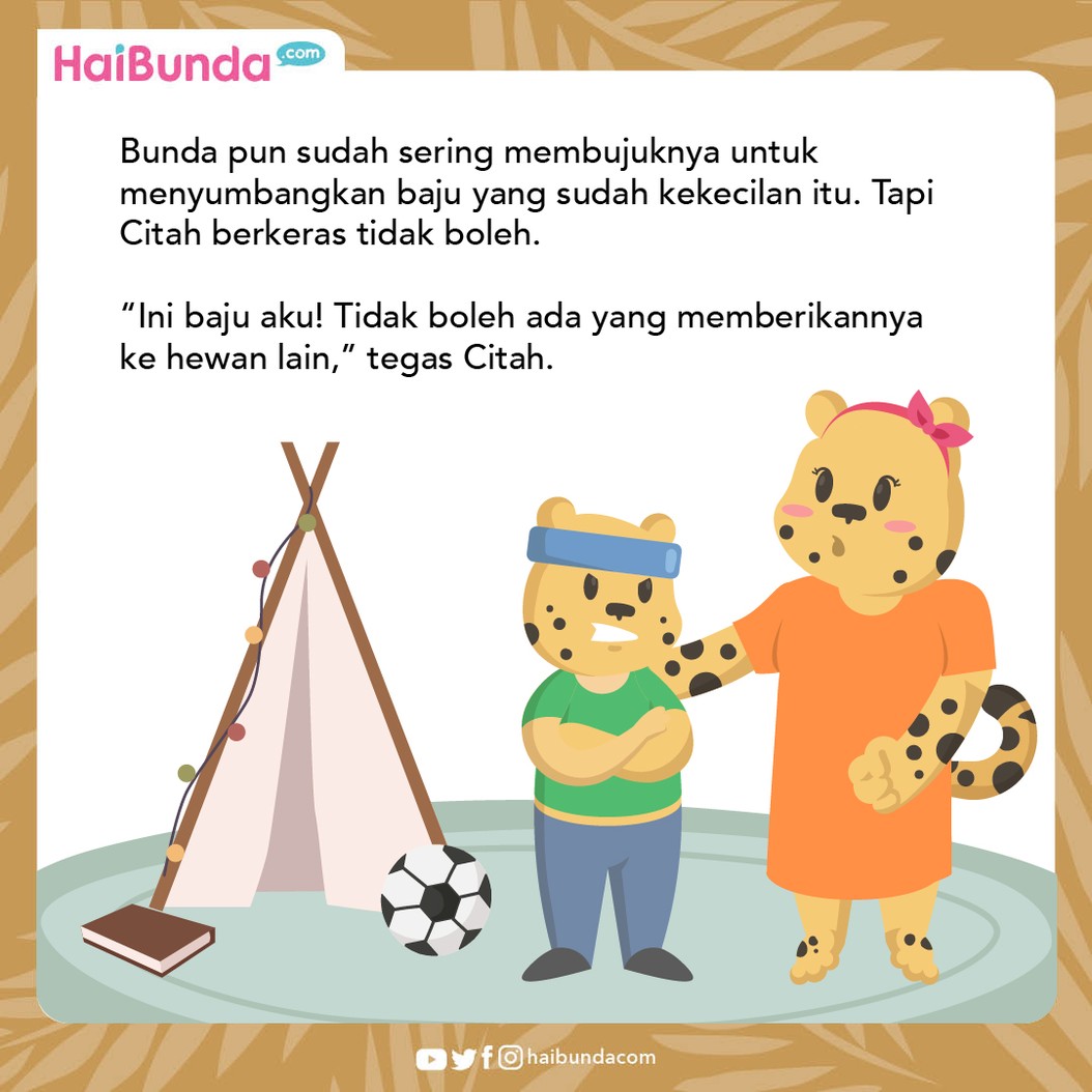 Citah memiliki baju kesayangan, yaitu kaos bergambar bola. Ia terus memakainya meski sudah kekecilan, dan tak mau menyumbangkan ke yang lain. Simak ceritanya.