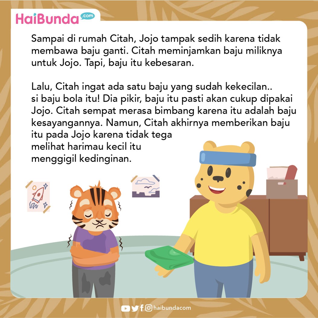 Citah memiliki baju kesayangan, yaitu kaos bergambar bola. Ia terus memakainya meski sudah kekecilan, dan tak mau menyumbangkan ke yang lain. Simak ceritanya.