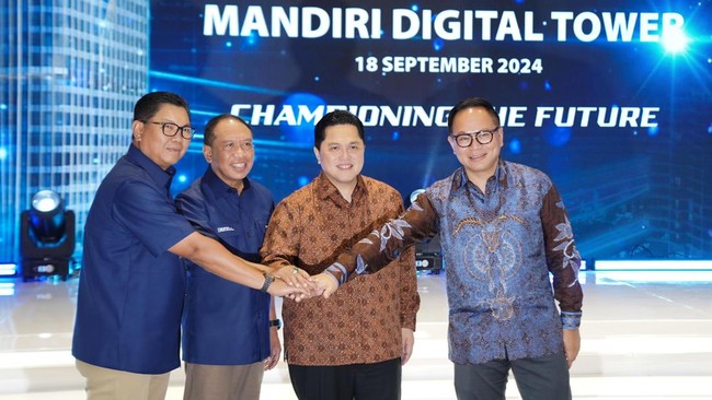 Menteri BUMN, Erick Thohir, menekankan pentingnya cyber security bagi Bank Mandiri untuk semakin maju saat meresmikan Mandiri Digital Tower.