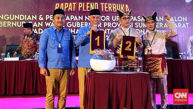 KPU menetapkan nomor urut untuk pasangan calon nan berkompetensi di Pilgub Sumatera Barat 2024 dan Pilkada Kota Padang 2024.