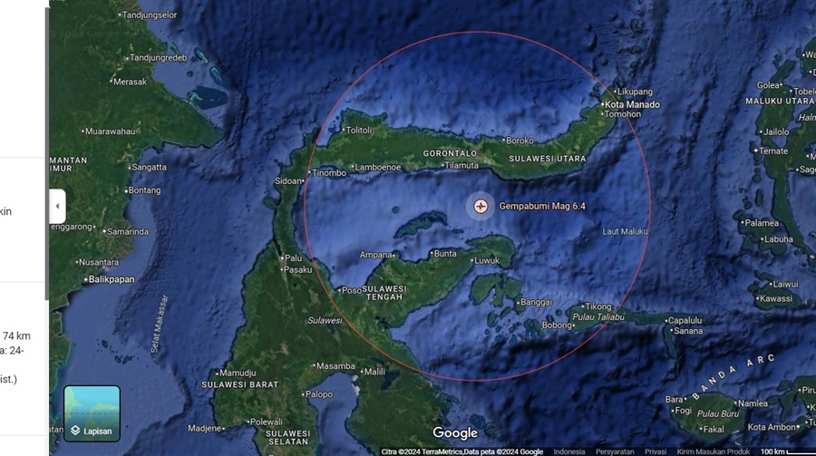 Gempa berkekuatan magnitudo 6,4 mengguncang Kabupaten Bone Bolango, Gorontalo Gempa berkekuatan magnitudo 6,4 mengguncang Kabupaten Bone Bolango, Gorontalo. Belum diinformasikan apakah gempa berpotensi tsunami.